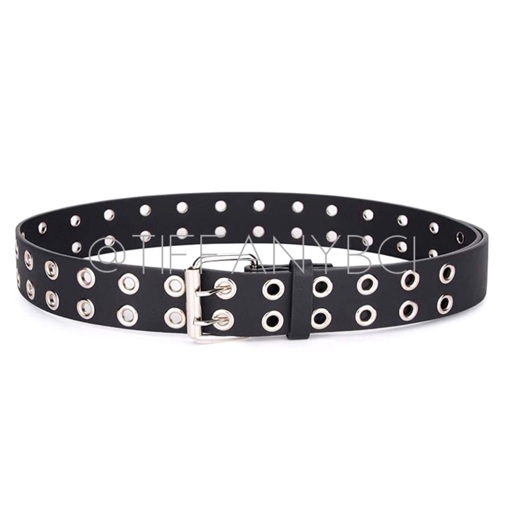 Punk Goth Double Grommet Black Belt - Picture 2 of 6